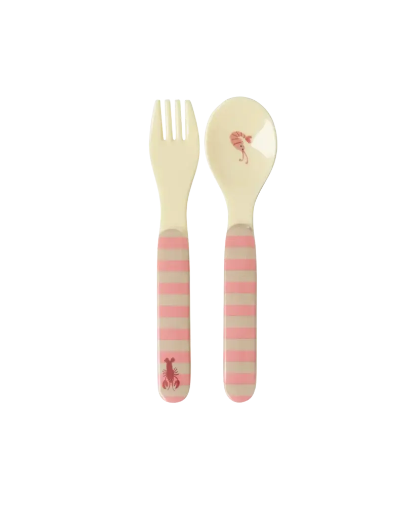 Rice Everyday Magic Rice | Baby lepel en vork | Ocean Print | Coral
