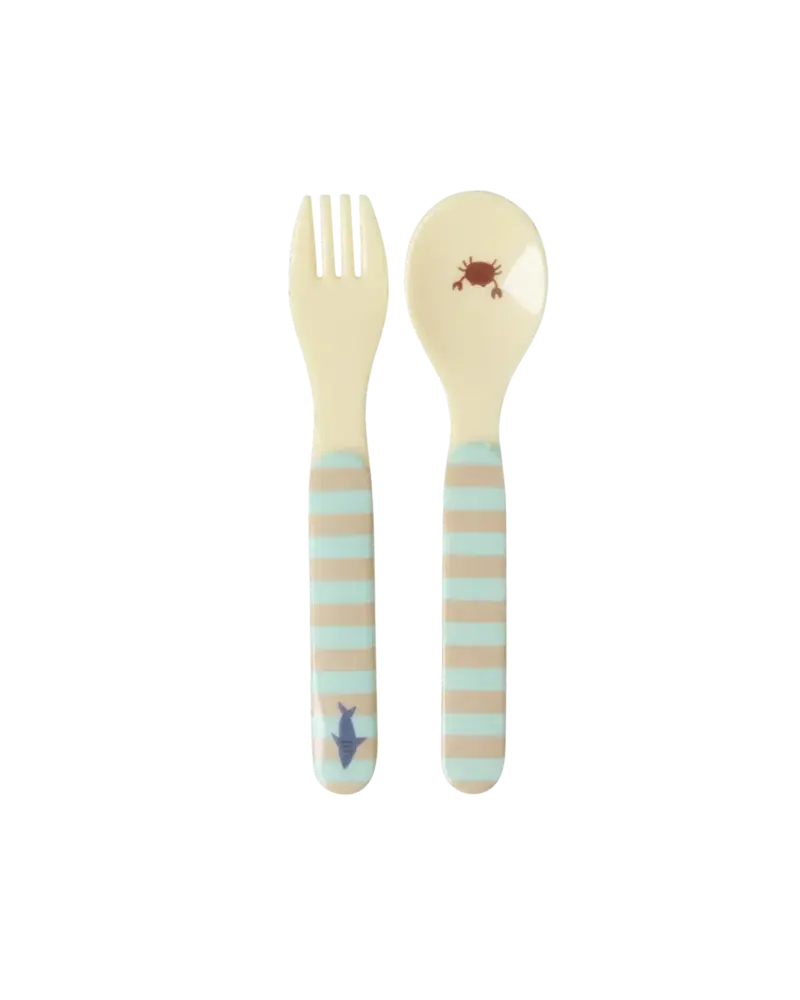Rice Everyday Magic Rice | Baby lepel en vork | Ocean Print | Blue