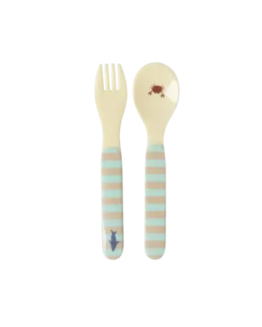 Rice Everyday Magic Rice | Baby lepel en vork | Ocean Print | Blue