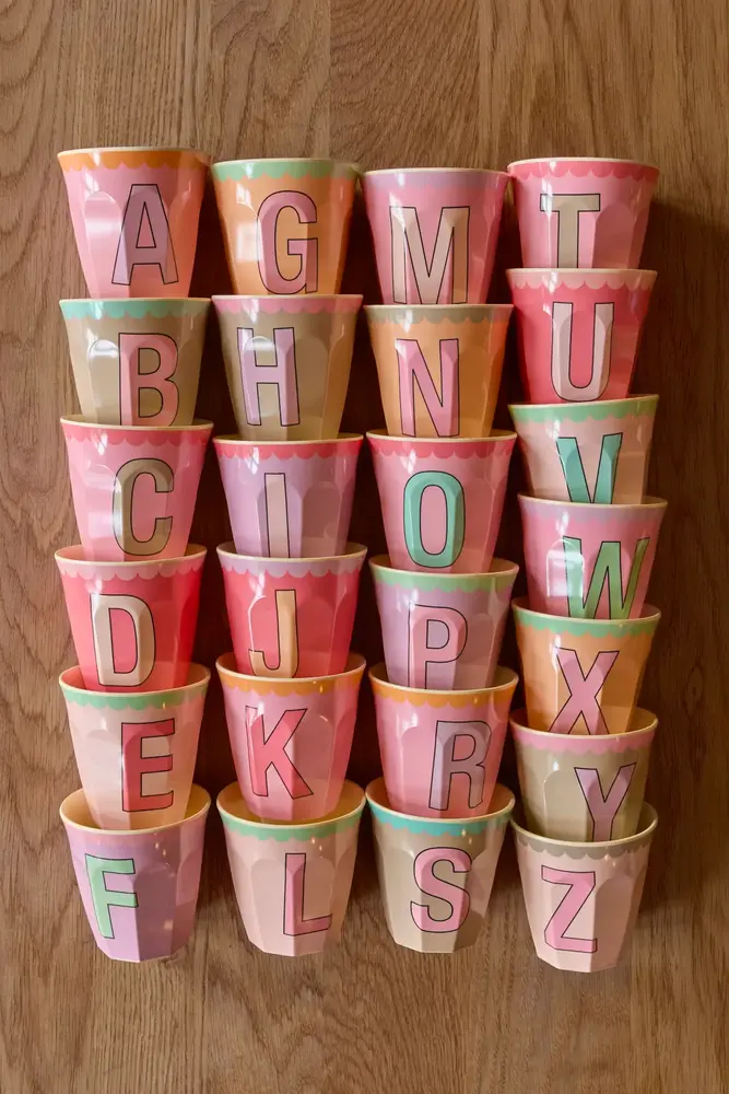 Rice Everyday Magic Rice | Melamine cup Medium Alphabet | Vintage Pinkish Colors Rice Everyday Magic Rice | Melamine cup Medium Alphabet | Vintage Pinkish Colors