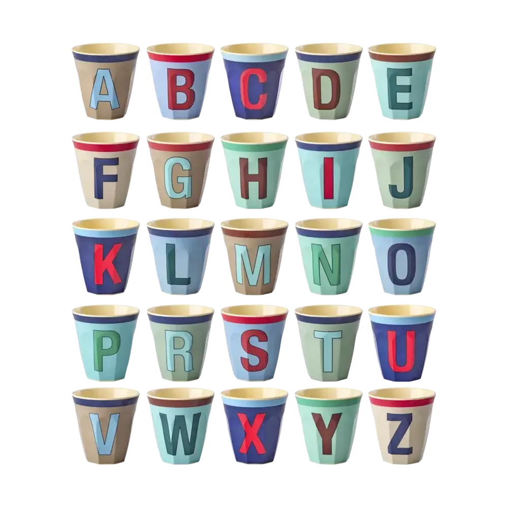Rice Everyday Magic Rice | Melamine cup Medium Alphabet | Vintage Bluish Colors Rice Everyday Magic Rice | Melamine cup Medium Alphabet | Vintage Bluish Colors