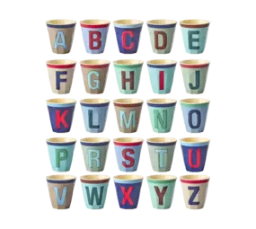 Rice Everyday Magic Rice | Melamine cup Medium Alphabet | Vintage Bluish Colors