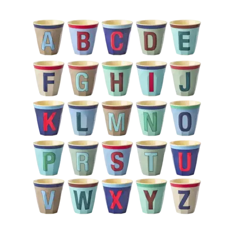 Rice Everyday Magic Rice | Melamine cup Medium Alphabet | Vintage Bluish Colors Rice Everyday Magic Rice | Melamine cup Medium Alphabet | Vintage Bluish Colors