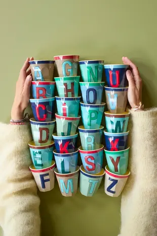 Rice Everyday Magic Rice | Melamine cup Medium Alphabet | Vintage Bluish Colors Rice Everyday Magic Rice | Melamine cup Medium Alphabet | Vintage Bluish Colors