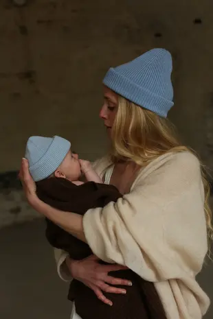 Hvid Hvid | Beanie Fonzie Newborn | Sky