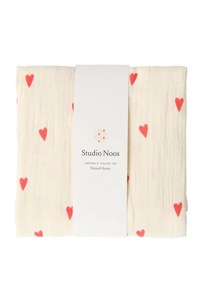 Studio Noos Studio Noos | Swaddle Print Large | Natural Hearts