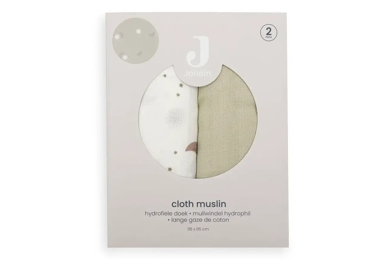 Jollein Jollein | Hydrofiele Doek Large 115x115cm | Over the moon | 2 Stuks Jollein Jollein | Hydrofiele Doek Large 115x115cm | Over the moon | 2 Stuks