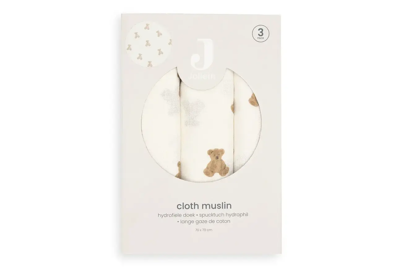 Jollein Jollein | Hydrofiele Doek Small 70x70cm | Mini Teddy Bear | 3 Stuks Jollein Jollein | Hydrofiele Doek Small 70x70cm | Mini Teddy Bear | 3 Stuks