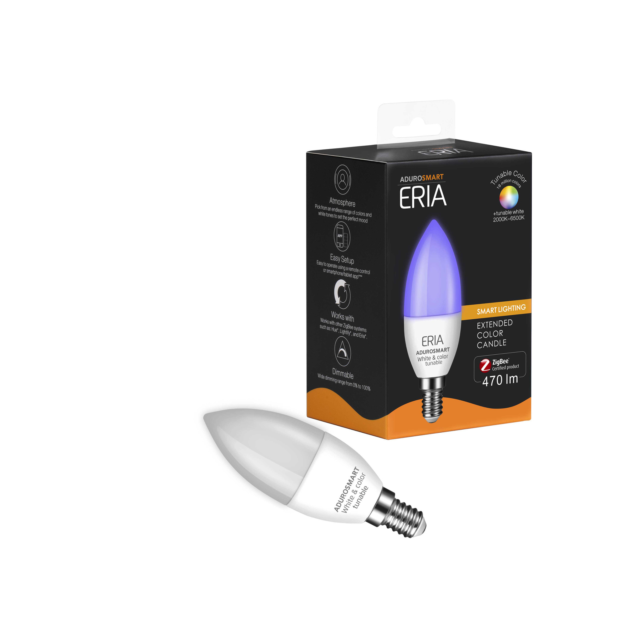 AduroSmart ERIA® E14 kaars Tunable colour - 2200K~6500K - warm tot koud licht + RGB - Zigbee Smart Lamp - werkt met o.a. Adurosmart, Hue en Google Home