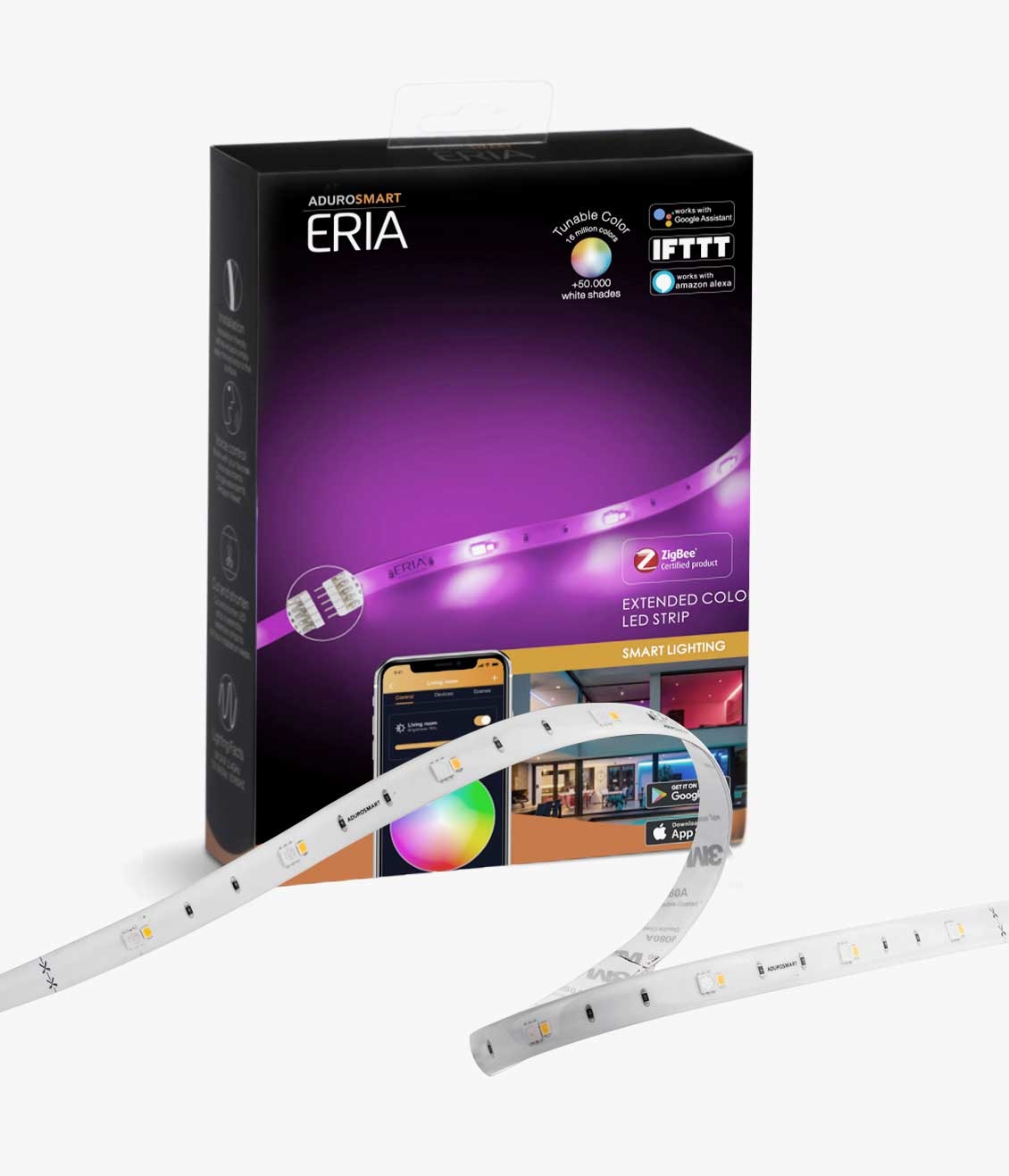 AduroSmart ERIA® LED-strip - 3m - warm tot koud licht + 16 miljoen kleuren, werkt met o.a. Adurosmart, Hue en Google Home