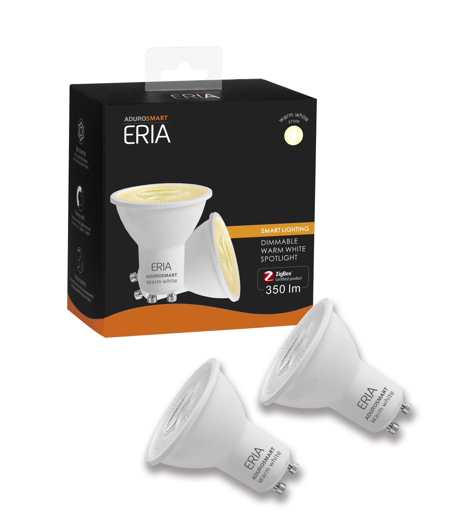 AduroSmart ERIA® GU10 spot Warm white - 2-pack - 2700K - warm wit licht - Zigbee Smart Lamp - werkt met o.a. Adurosmart, Hue en Google Home