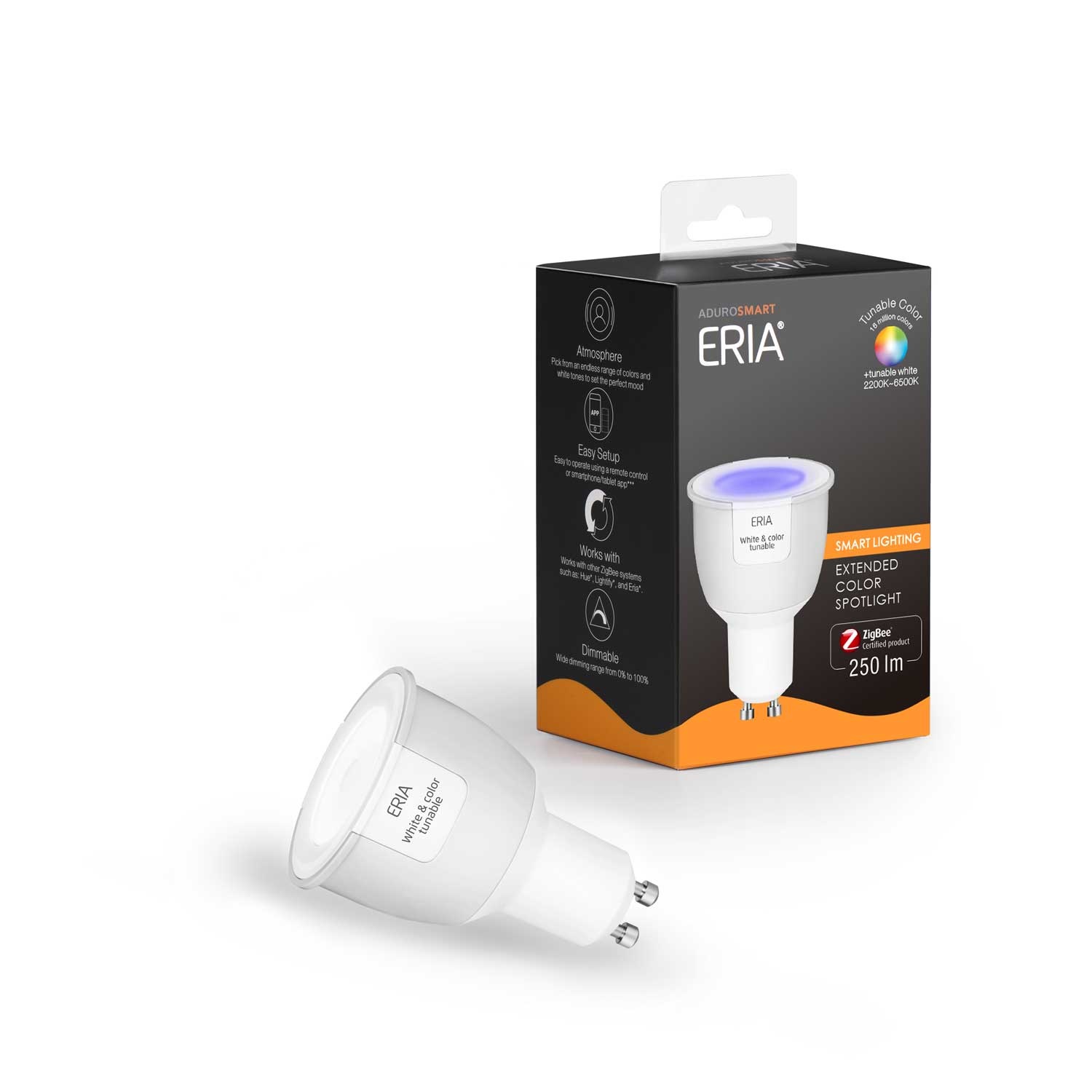 AduroSmart ERIA® GU10 spot Tunable colour - 2200K~6500K - warm tot koud licht + RGB - Zigbee Smart Lamp- werkt met o.a. Adurosmart, Hue en Google Home