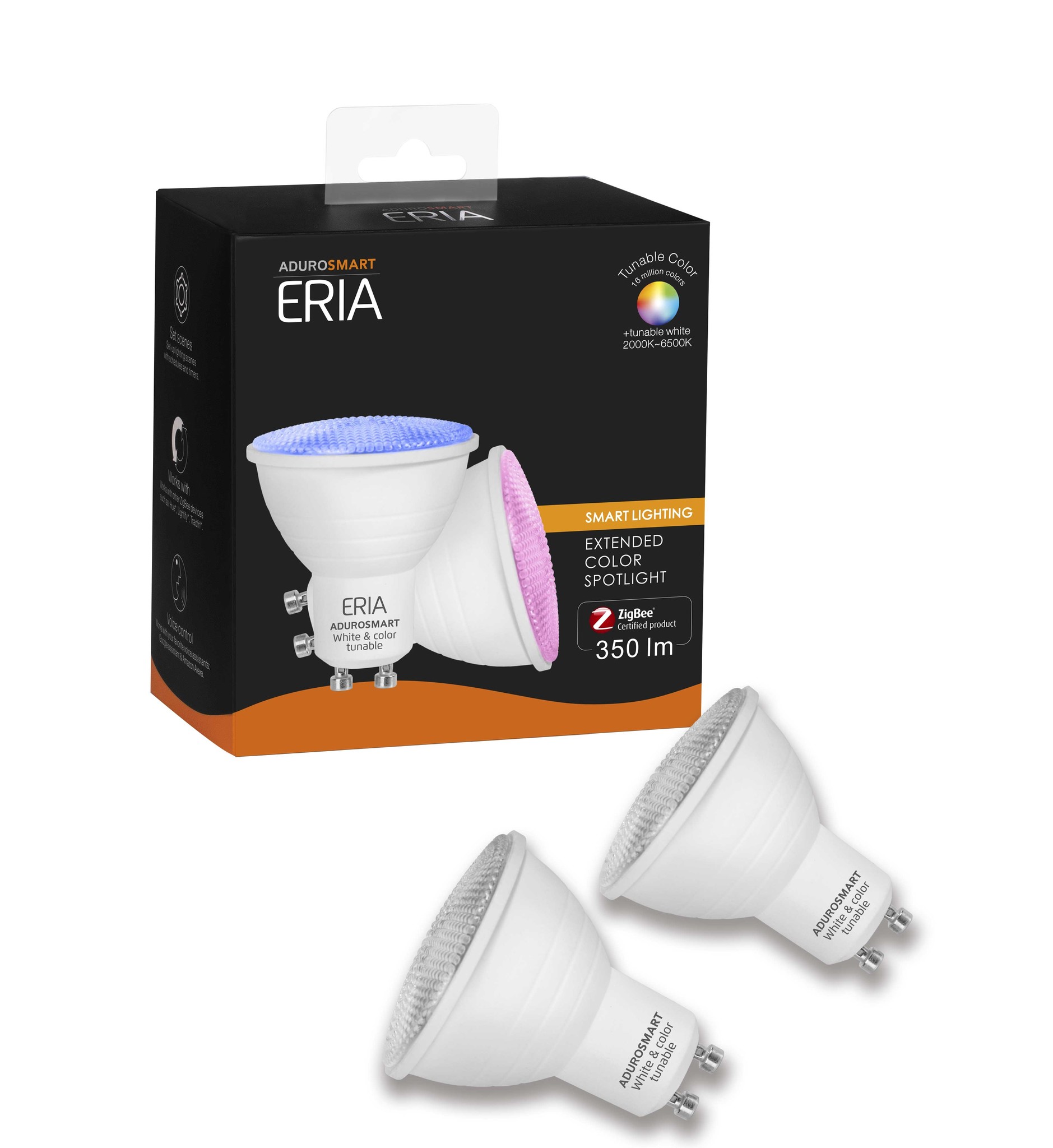 AduroSmart ERIA® GU10 spot Tunable colour - 2-pack - 2200K~6500K - warm tot koud licht + RGB - Zigbee Smart Lamp - werkt met o.a. Adurosmart, Hue en Google Home