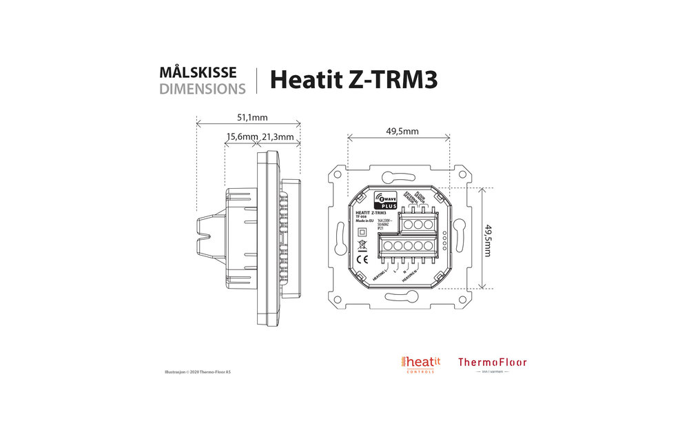 Heatit Wandthermostaat Z-Wave Plus Z-TRM3 - Wit