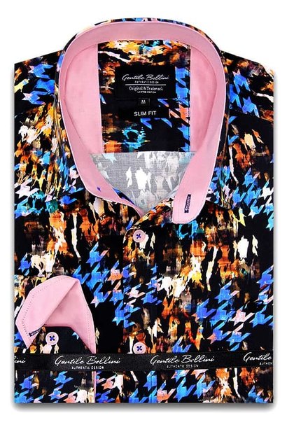Heren Overhemd - Arafat Shawl Motive Satin - Zwart