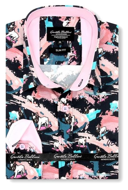 Heren Overhemd - Luxury Pug Dog Satin - Blauw