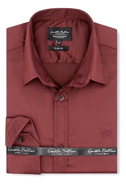 Heren Overhemd - Luxury Plain Satin - Bordeaux