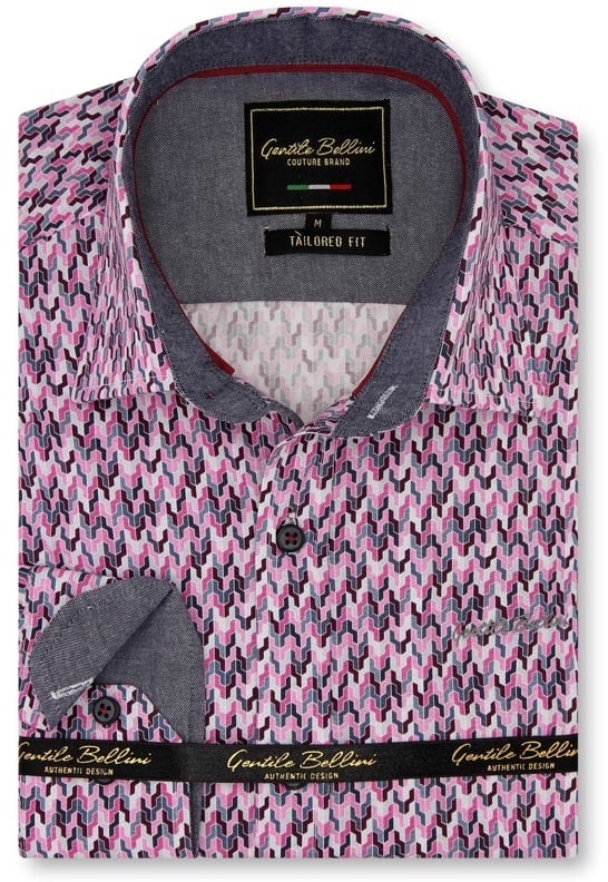 Heren Overhemd - Tetris Mosaik - Roze-1