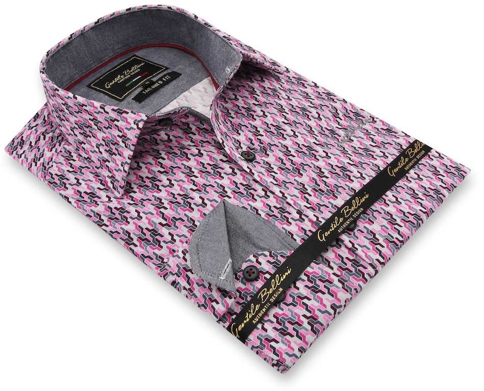 Heren Overhemd - Tetris Mosaik - Roze-3