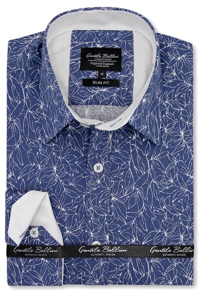 Heren Overhemd - Blad Motief - Blauw