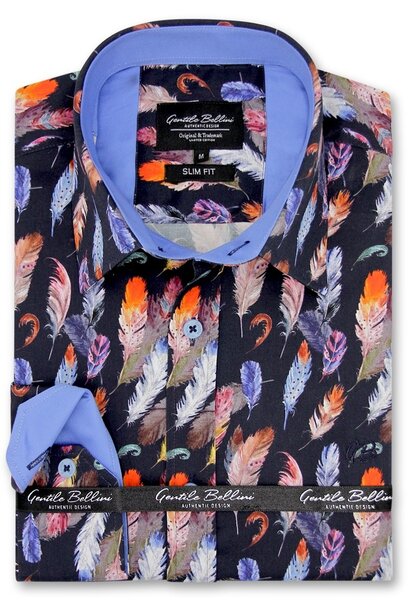 Heren Overhemd - Bird Feathers Satin - Blauw