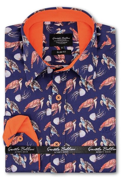 Heren Overhemd - Turtles and Jellyfish Satin - Blauw