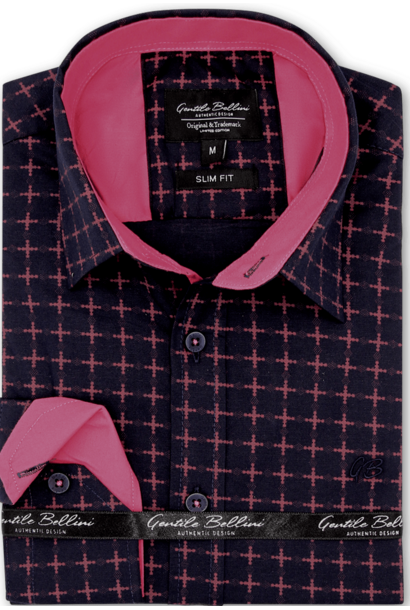 Heren Overhemd - Pink Pluses Motif - Blauw