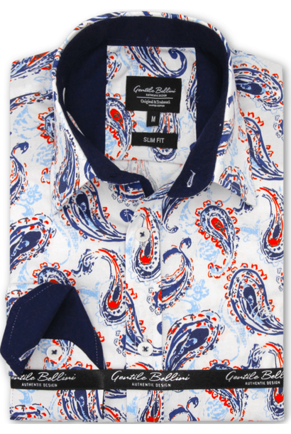 Heren Overhemd - Orange Bleu Paisley - Wit