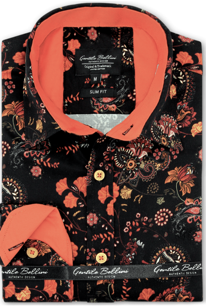 Heren Overhemd - Autumn Leaves Satin - Zwart