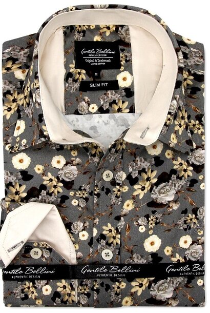 Heren Overhemd - Spring Floral Satin - Grijs