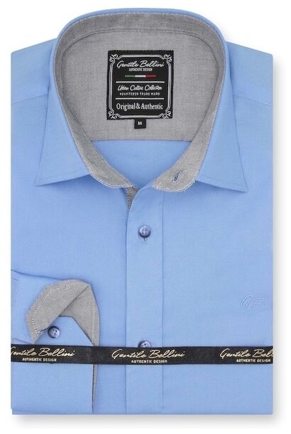 Heren Overhemd - Chambray Contrastbeleg - Licht Blauw