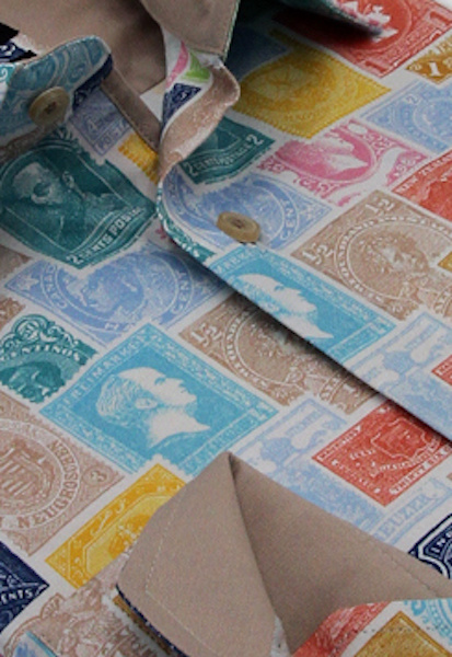 Heren Overhemd - Stamp Print - Blauw-2