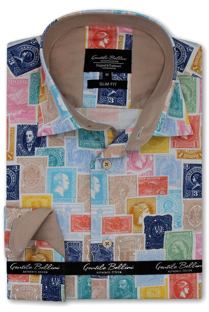 Heren Overhemd - Stamp Print - Blauw