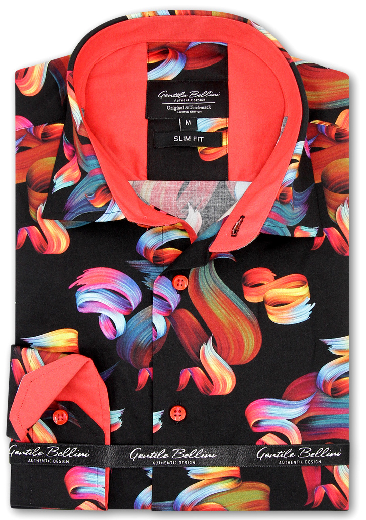 Heren Overhemd - Colourful Prints - Zwart-1