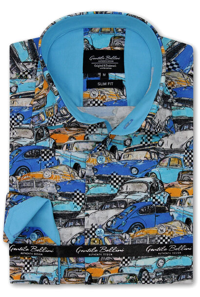 Heren Overhemd - Oldtimer Car - Blauw