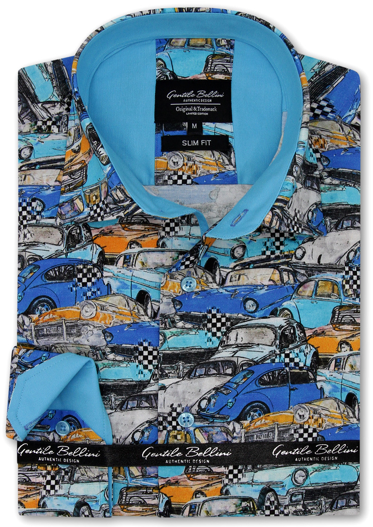 Heren Overhemd - Oldtimer Car - Blauw-1