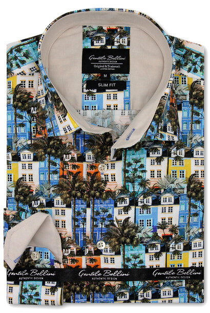 Heren Overhemd - All-over Print - Blauw
