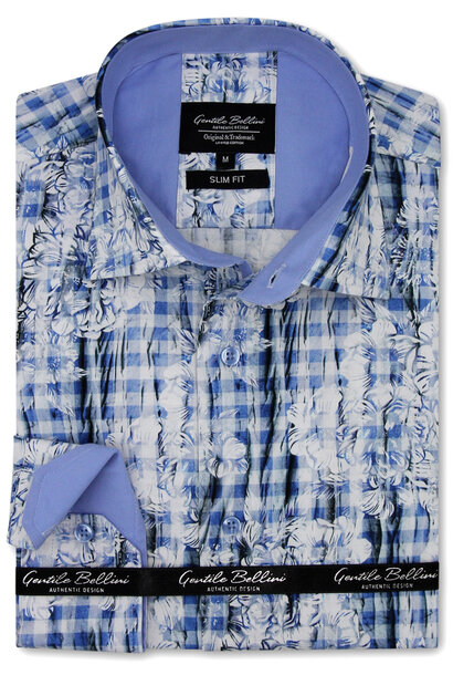 Heren Overhemd - Flowers Print - Blauw