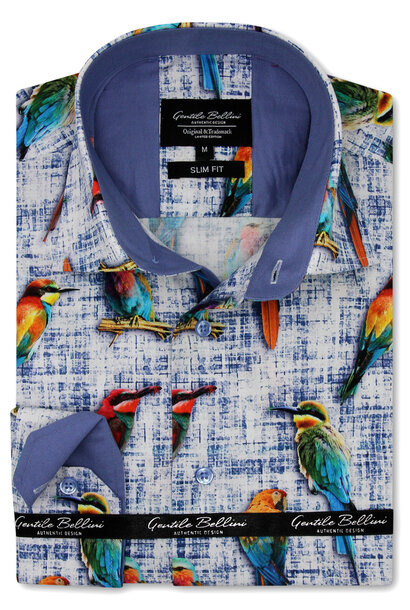Heren Overhemd - Bird Art - Blauw
