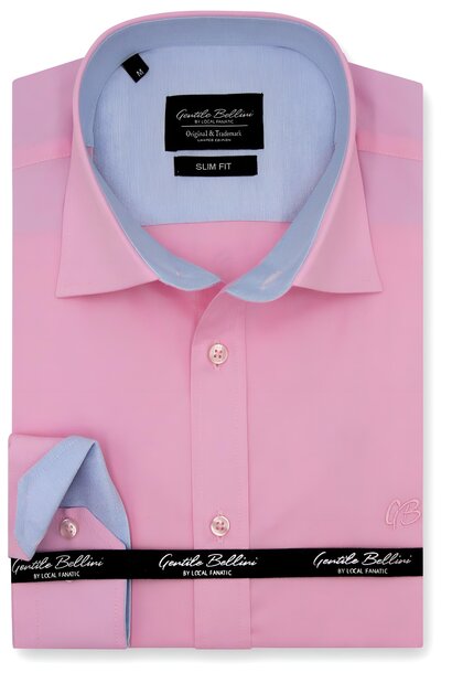 Heren Overhemd - Circle Dots Contrastbeleg - Roze