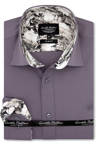 Heren Overhemd - Paisley Contrastbeleg - Grijs
