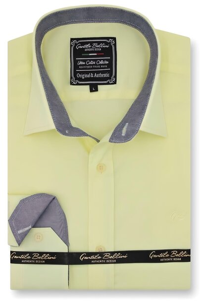 Heren Overhemd - Chambray Contrastbeleg - Geel