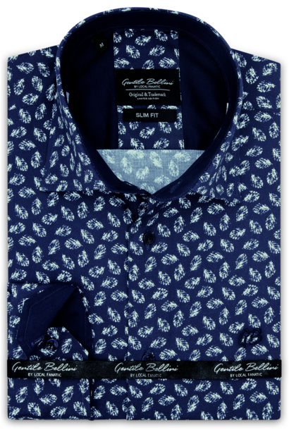 Heren Overhemd - Print Lange Mouw - Blauw