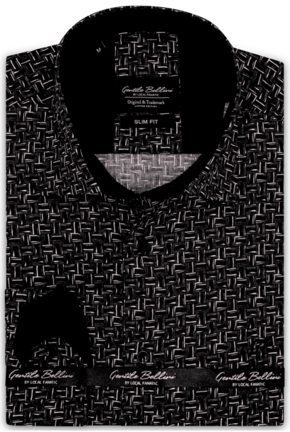 Heren Overhemd - Line Designe Print - Zwart