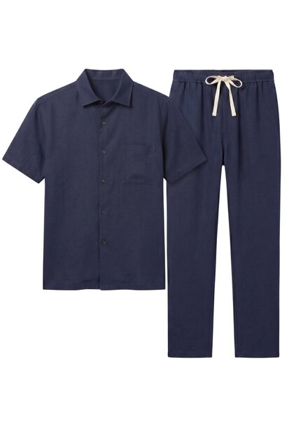Oversized Zomerset Heren -  Linnen Broek Heren - Linnen Overhemd Heren - GB7165 - Blauw