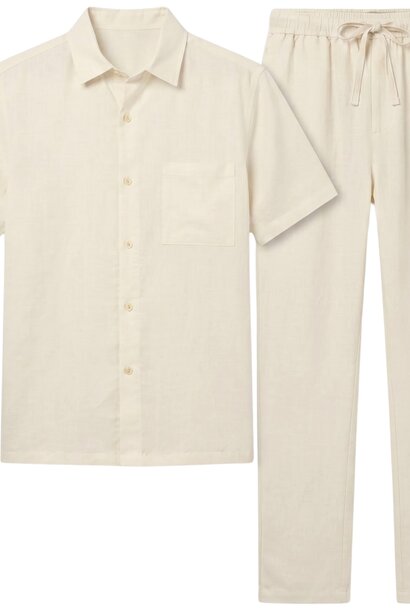 Oversized Zomerset Heren - Linnen Broek Heren - Linnen Overhemd Heren - GB7165 - Beige