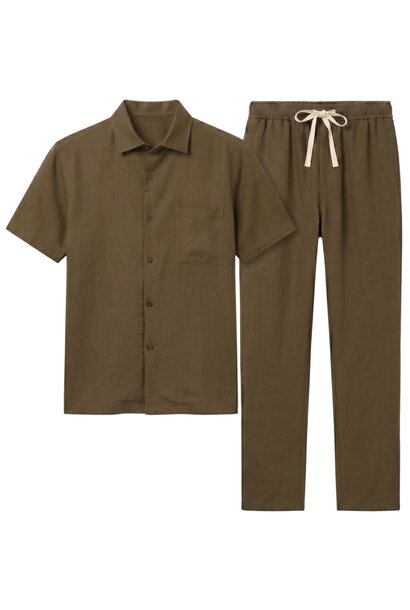 Oversized Zomerset Heren -  Linnen Broek Heren - Linnen Overhemd Heren - GB7165 - Bruin