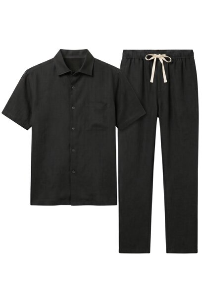 Oversized Zomerset Heren -  Linnen Broek Heren - Linnen Overhemd Heren - GB7165 - Zwart