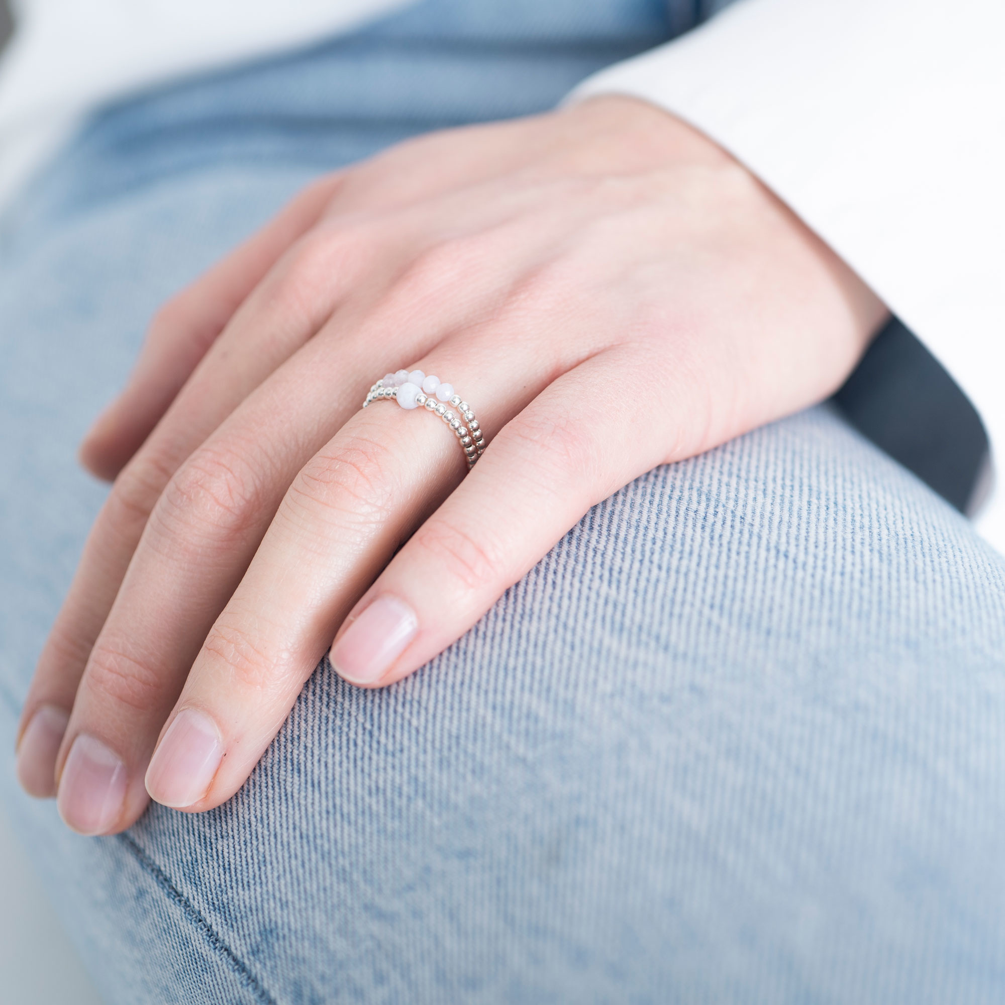 A Beautiful Story Ring 'Beauty' - Blue Lace Agate Zilver