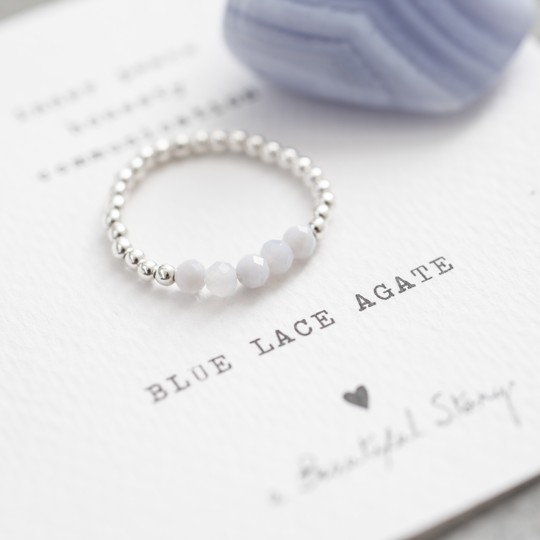 A Beautiful Story Ring 'Beauty' - Blue Lace Agate Zilver